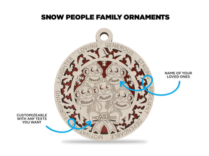 Snow People Family Ornaments - Includes Options for up to 6 Names - SVG File Download - Sized & Tested in Glowforge