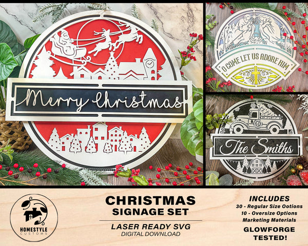 Christmas Signage Set - 40 Regular and Oversize options Included - SVG File Download - Sized & Tested in Glowforge