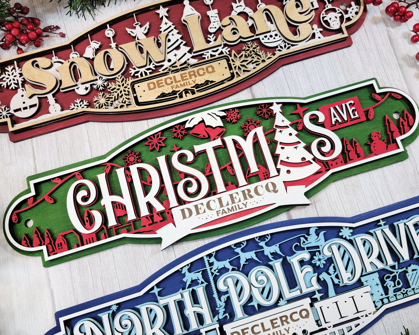 Merry Christmas Street Signs - 3 Street Signs Designs Included - SVG File Download - Sized & Tested in Glowforge