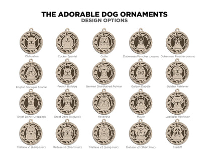 Adorable Dog Ornaments Pack 1 - 50 Breeds included with 2 Versions - 100+ Ornaments - SVG, PDF, AI File Download - Sized for Glowforge
