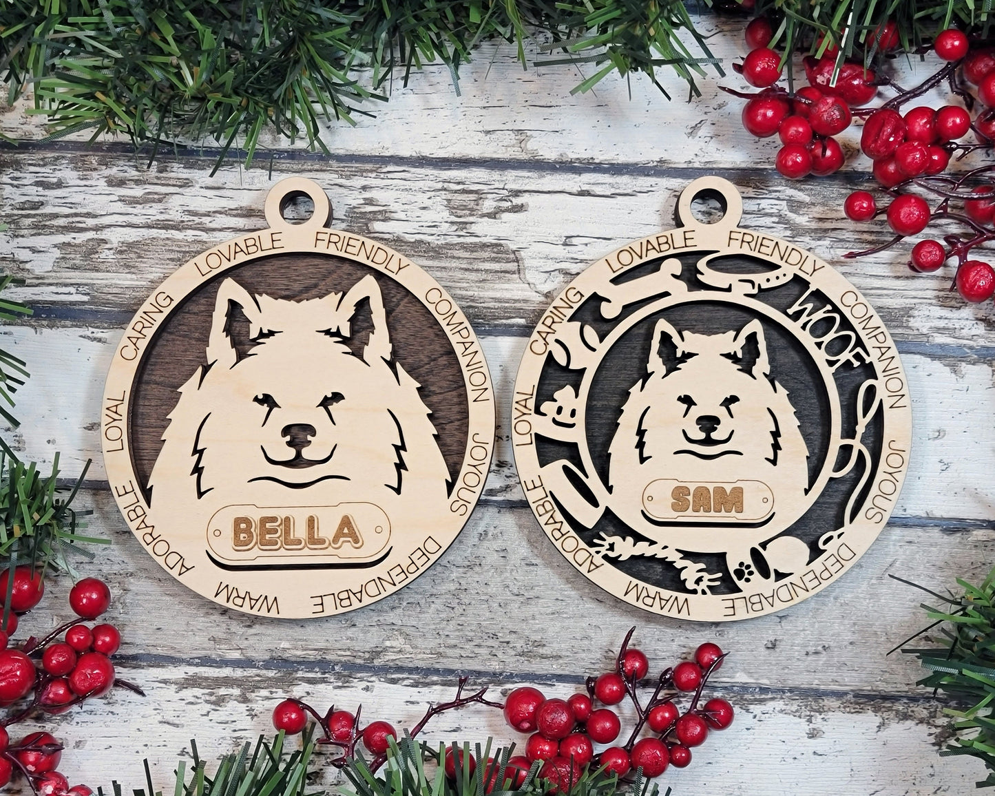 American Eskimo - Adorable Dog Ornaments - 2 Ornaments included - SVG, PDF, AI File Download - Sized for Glowforge