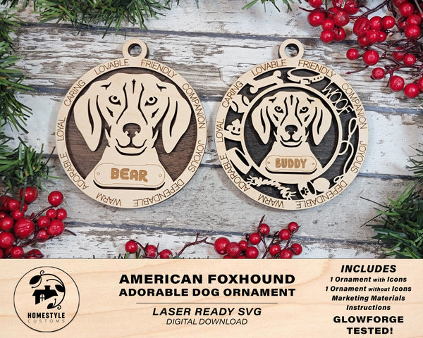 American Foxhound - Adorable Dog Ornaments - 2 Ornaments included - SVG, PDF, AI File Download - Sized for Glowforge