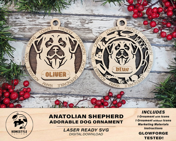 Anatolian Shepherd - Adorable Dog Ornaments - 2 Ornaments included - SVG, PDF, AI File Download - Sized for Glowforge