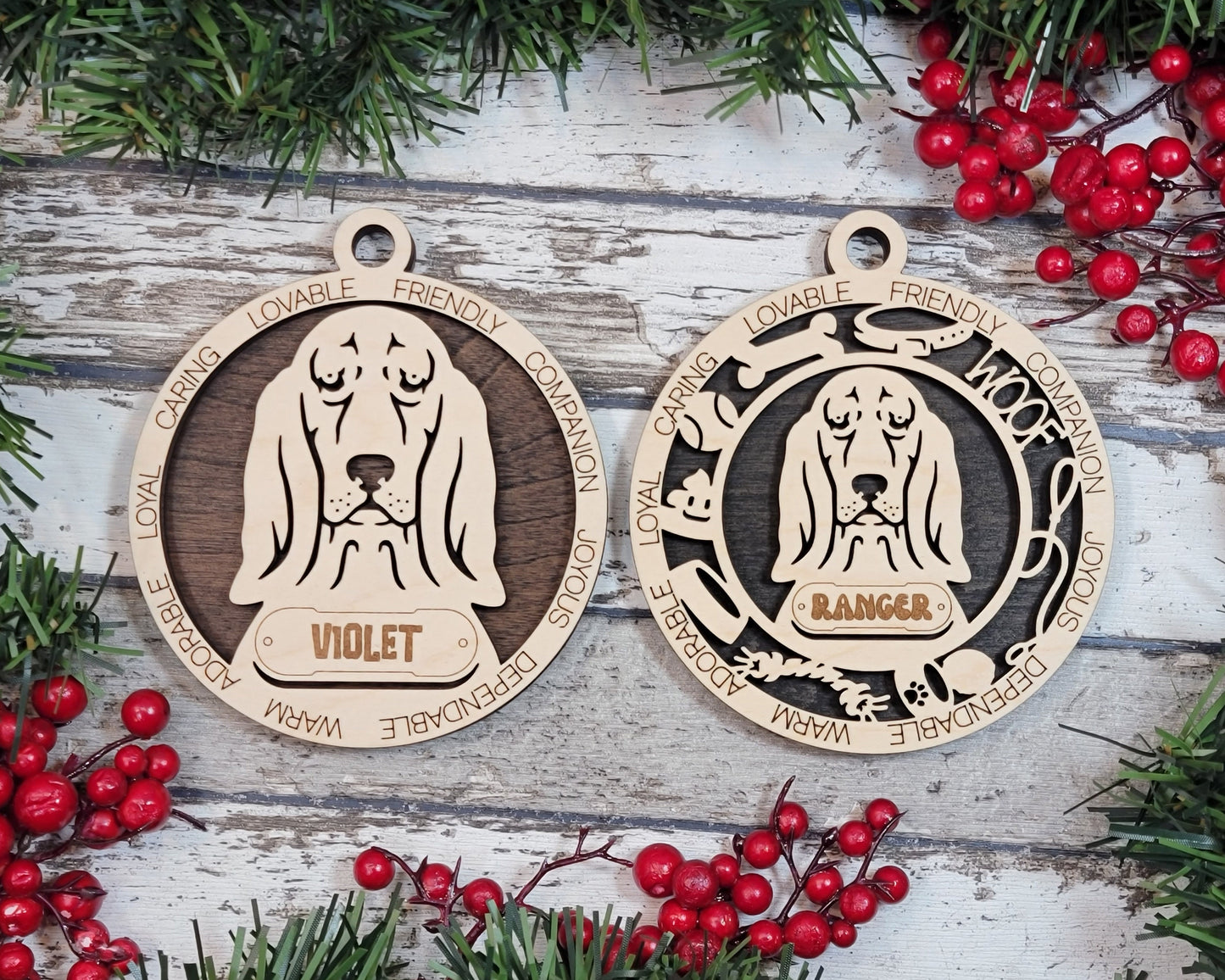 Basset Hound - Adorable Dog Ornaments - 2 Ornaments included - SVG, PDF, AI File Download - Sized for Glowforge