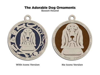 Basset Hound - Adorable Dog Ornaments - 2 Ornaments included - SVG, PDF, AI File Download - Sized for Glowforge