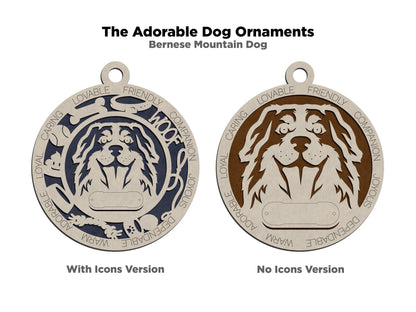 Bernese Mountain Dog - Adorable Dog Ornaments - 2 Ornaments included - SVG, PDF, AI File Download - Sized for Glowforge