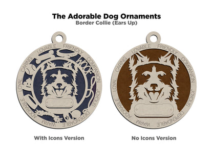 Border Collie - Adorable Dog Ornaments - 2 Ornaments included - SVG, PDF, AI File Download - Sized for Glowforge