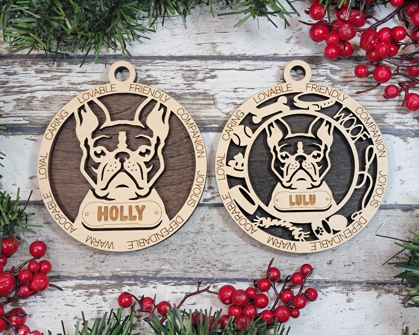 Boston Terrier - Adorable Dog Ornaments - 2 Ornaments included - SVG, PDF, AI File Download - Sized for Glowforge