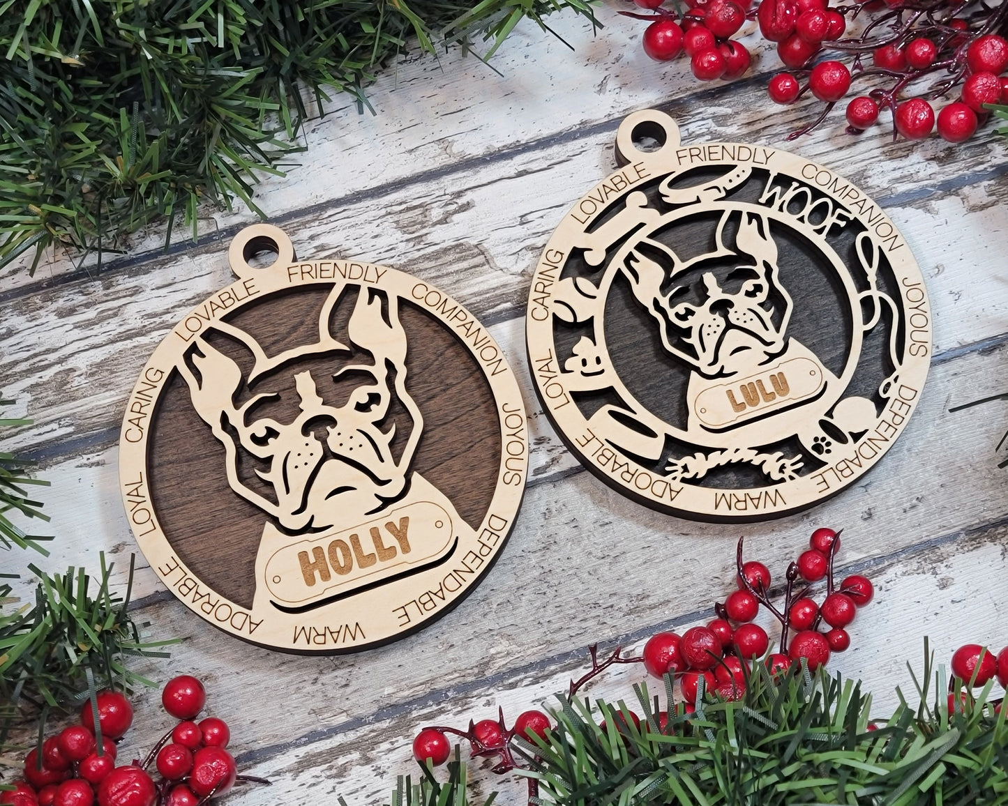 Boston Terrier - Adorable Dog Ornaments - 2 Ornaments included - SVG, PDF, AI File Download - Sized for Glowforge