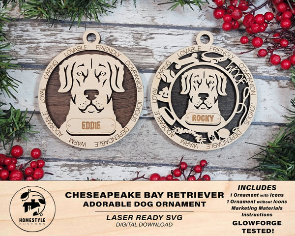 Chesapeake Bay Retriever - Adorable Dog Ornaments - 2 Ornaments included - SVG, PDF, AI File Download - Sized for Glowforge