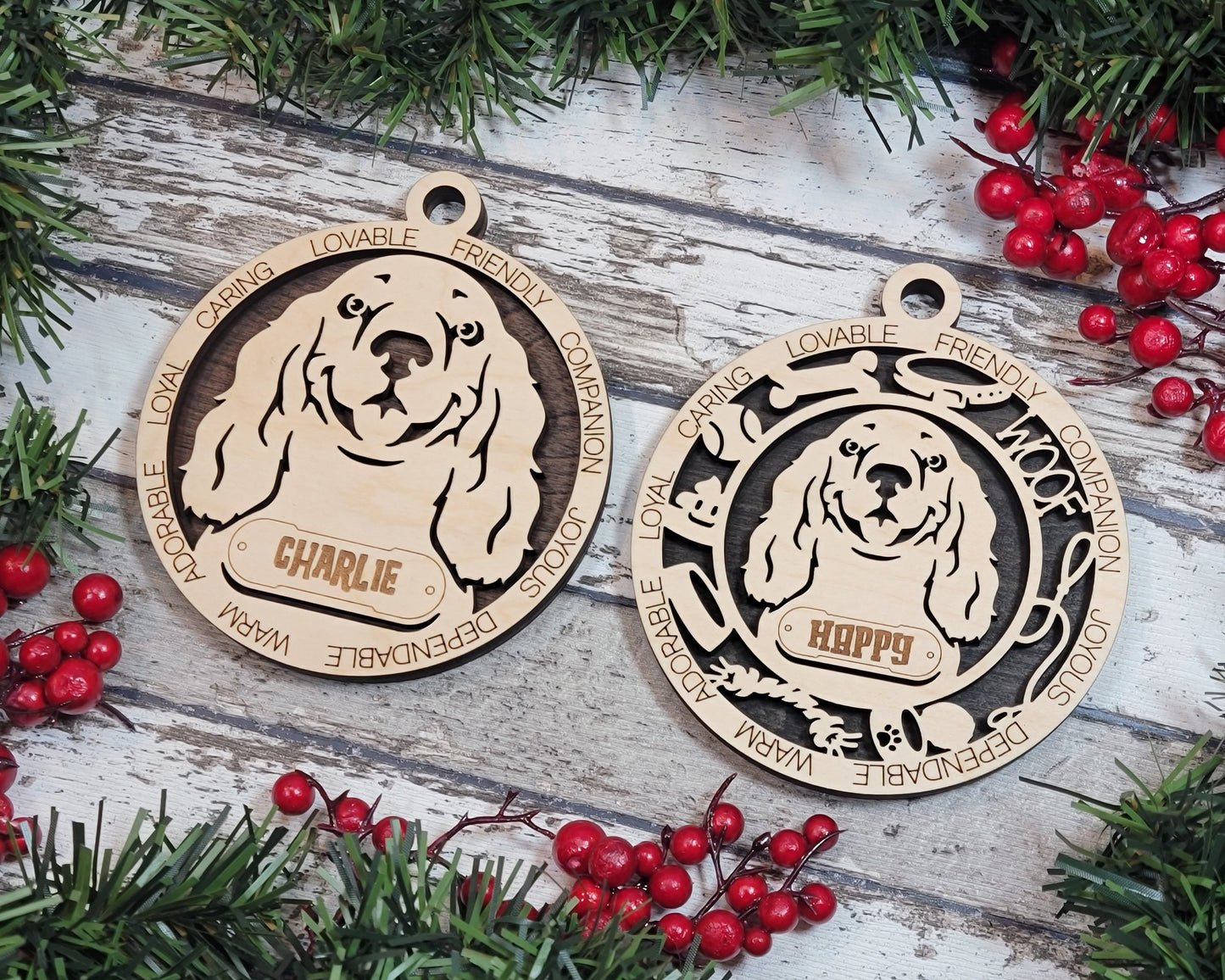 Cocker Spaniel - Adorable Dog Ornaments - 2 Ornaments included - SVG, PDF, AI File Download - Sized for Glowforge