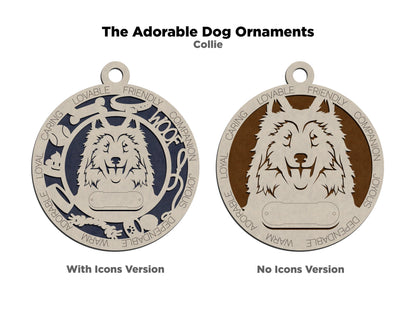 Collie - Adorable Dog Ornaments - 2 Ornaments included - SVG, PDF, AI File Download - Sized for Glowforge