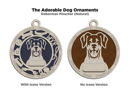 Doberman Pinscher - Adorable Dog Ornaments - 2 Ornaments included - SVG, PDF, AI File Download - Sized for Glowforge
