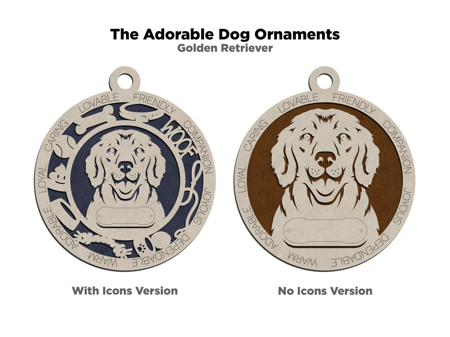 Golden Retriever - Adorable Dog Ornaments - 2 Ornaments included - SVG, PDF, AI File Download - Sized for Glowforge