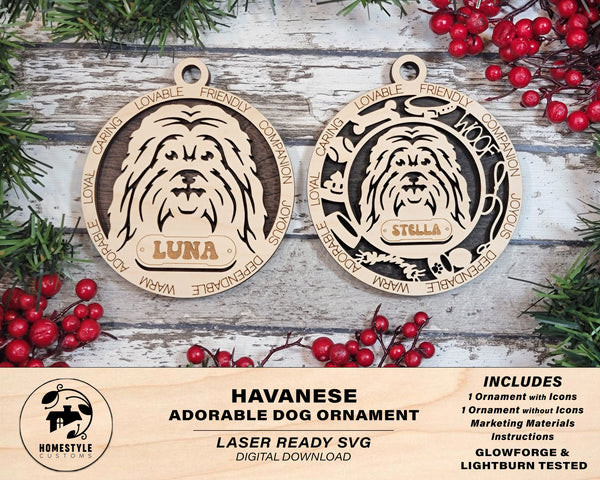 Havanese - Adorable Dog Ornaments - 2 Ornaments included - SVG, PDF, AI File Download - Sized for Glowforge