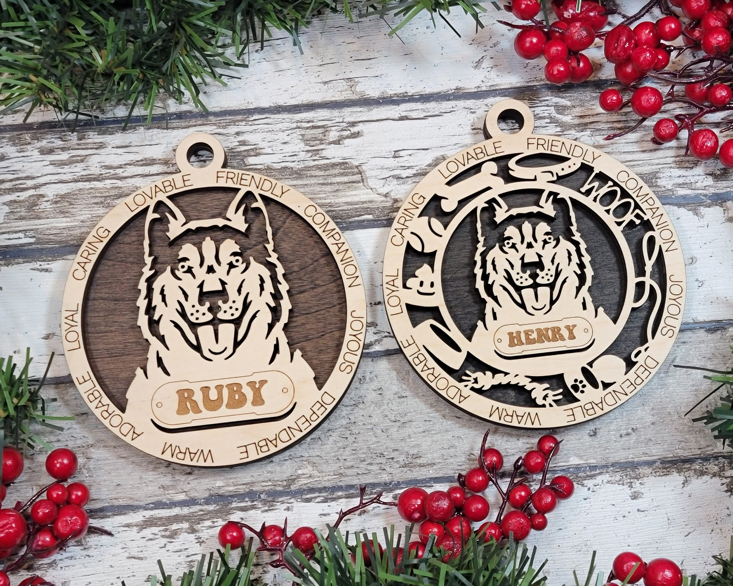 Husky - Adorable Dog Ornaments - 2 Ornaments included - SVG, PDF, AI File Download - Sized for Glowforge