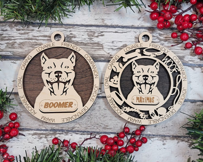 Pit Bull - Adorable Dog Ornaments - 2 Ornaments included - SVG, PDF, AI File Download - Sized for Glowforge