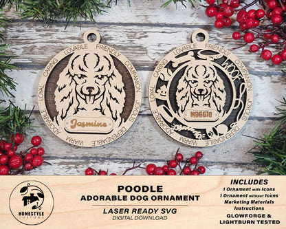 Poodle - Adorable Dog Ornaments - 2 Ornaments included - SVG, PDF, AI File Download - Sized for Glowforge