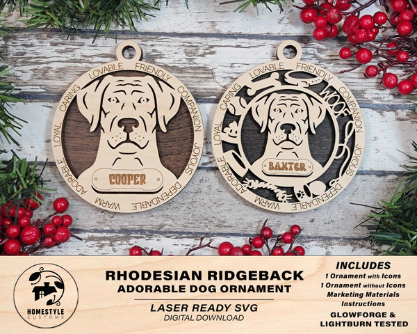 Rhodesian Ridgeback - Adorable Dog Ornaments - 2 Ornaments included - SVG, PDF, AI File Download - Sized for Glowforge