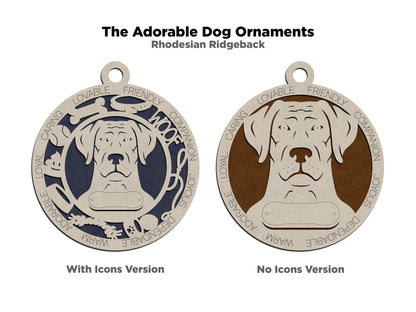 Rhodesian Ridgeback - Adorable Dog Ornaments - 2 Ornaments included - SVG, PDF, AI File Download - Sized for Glowforge
