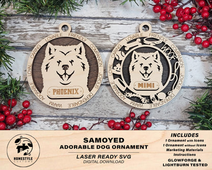 Samoyed - Adorable Dog Ornaments - 2 Ornaments included - SVG, PDF, AI File Download - Sized for Glowforge