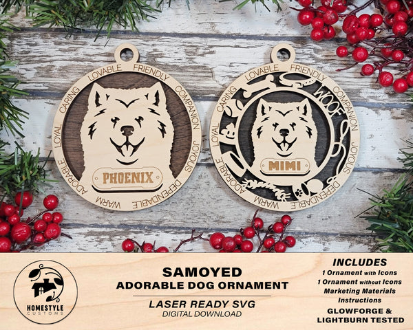 Samoyed - Adorable Dog Ornaments - 2 Ornaments included - SVG, PDF, AI File Download - Sized for Glowforge