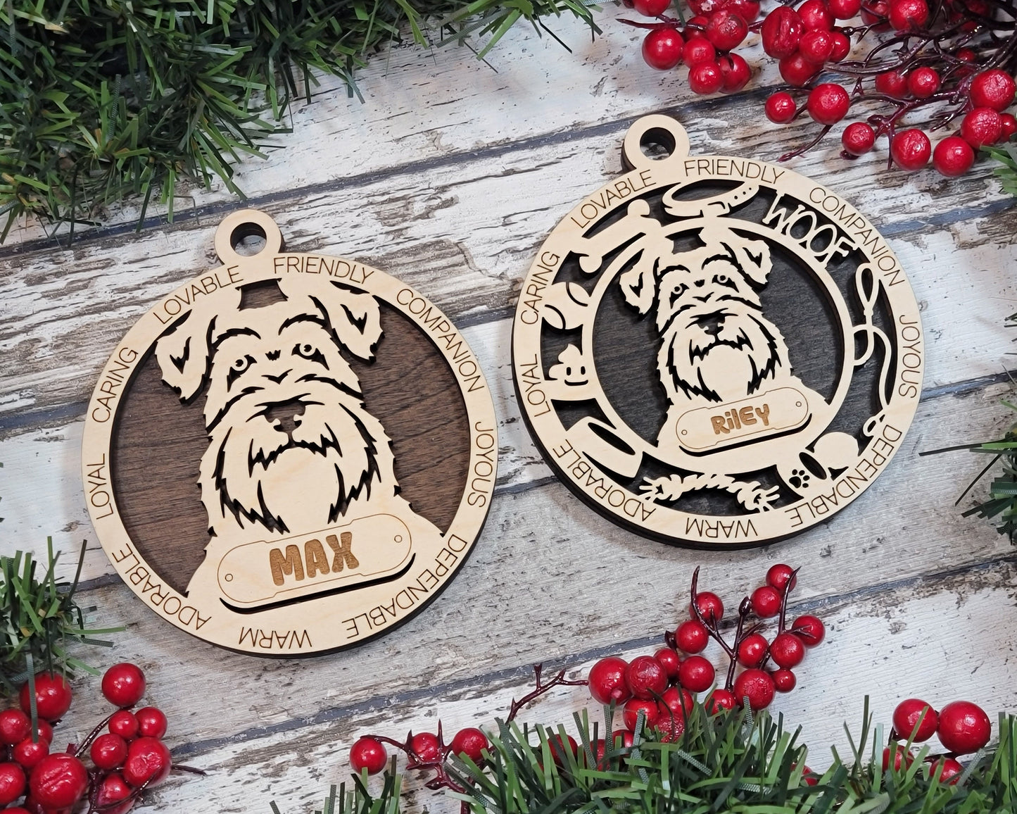 Schnauzer - Adorable Dog Ornaments - 2 Ornaments included - SVG, PDF, AI File Download - Sized for Glowforge