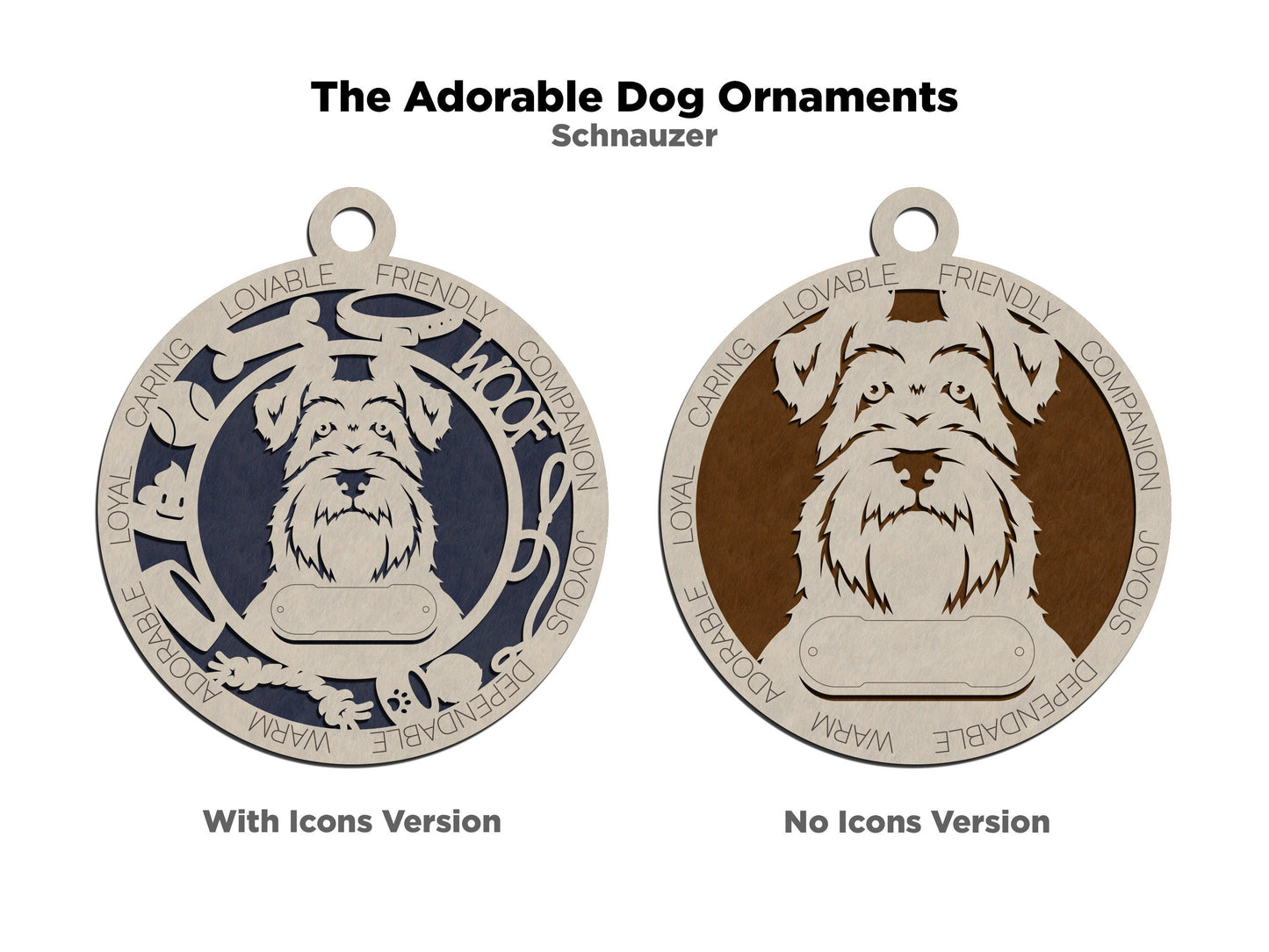 Schnauzer - Adorable Dog Ornaments - 2 Ornaments included - SVG, PDF, AI File Download - Sized for Glowforge
