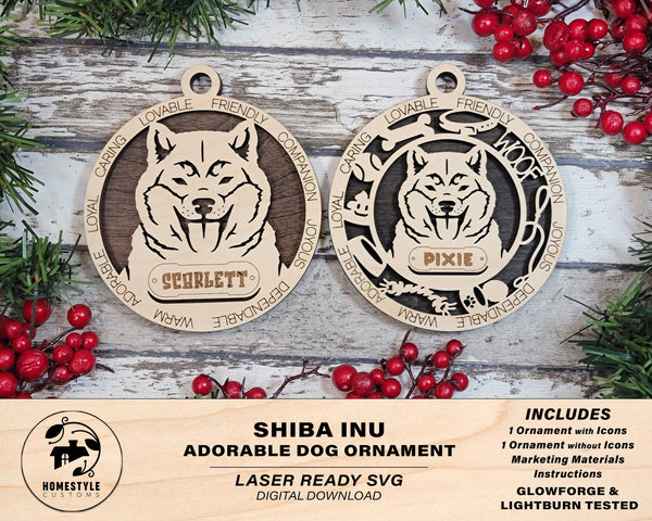 Shiba Inu - Adorable Dog Ornaments - 2 Ornaments included - SVG, PDF, AI File Download - Sized for Glowforge