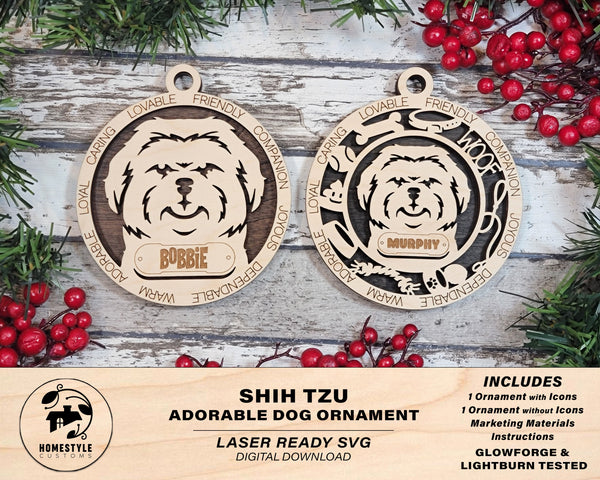 Shih Tzu - Adorable Dog Ornaments - 2 Ornaments included - SVG, PDF, AI File Download - Sized for Glowforge