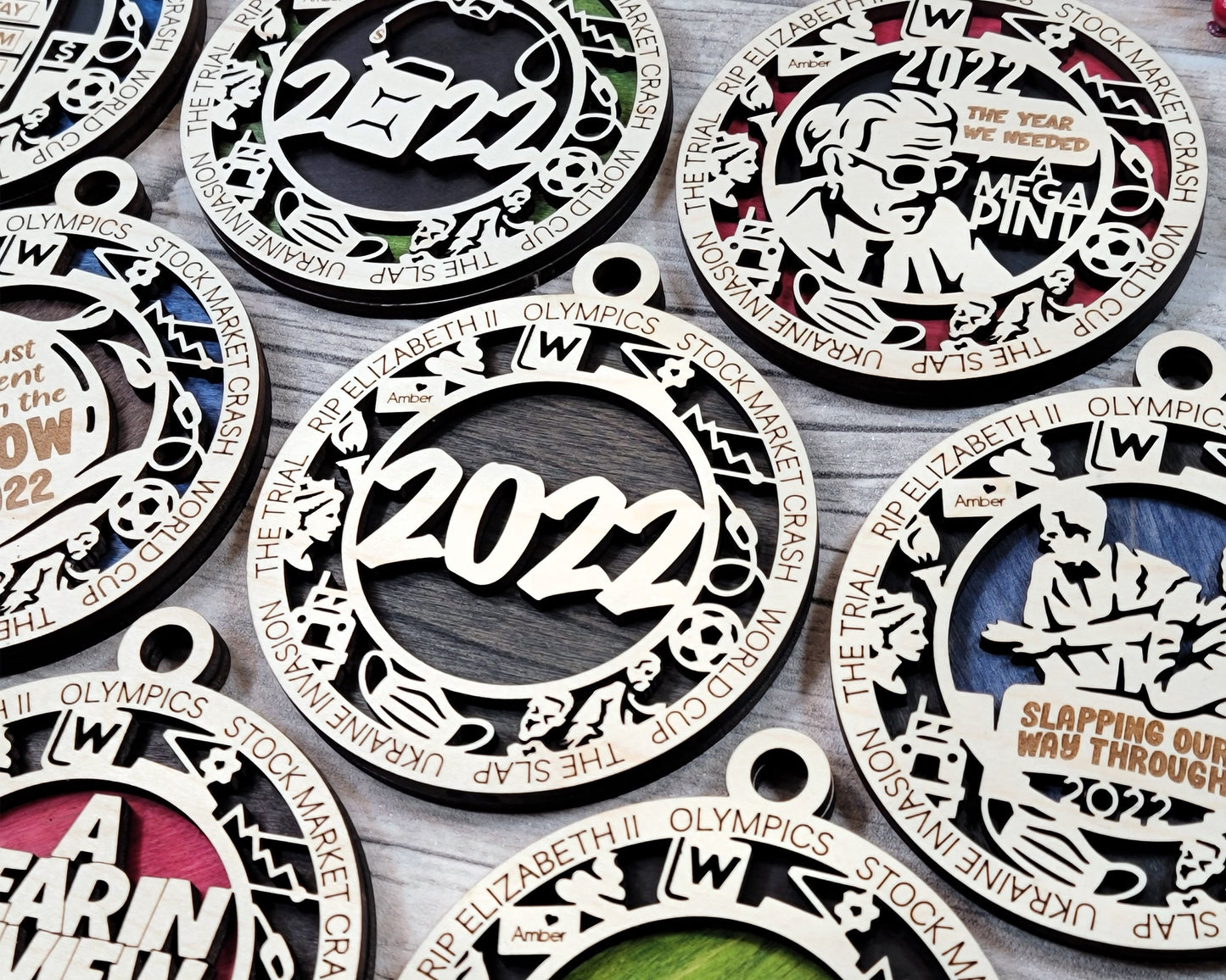 2022 Themed Ornaments - 10 Unique Designs - SVG, PDF, AI File Download - Sized for Glowforge