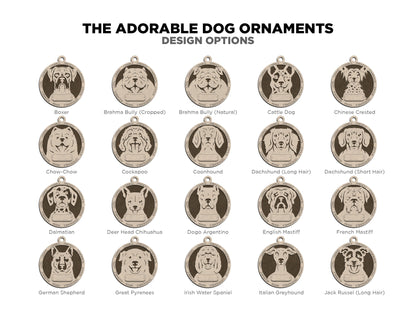 Adorable Dog Ornaments Pack 2 - 50 Breeds included with 2 Versions - 100+ Ornaments - SVG, PDF, AI File Download - Sized for Glowforge