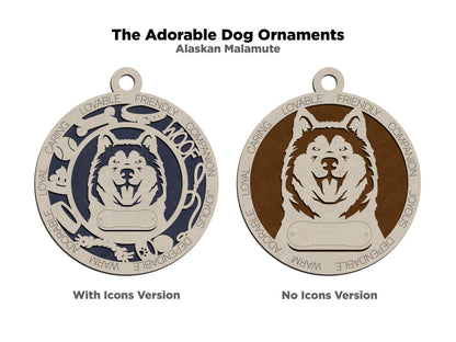 Alaskan Malamute - Adorable Dog Ornaments - 2 Ornaments included - SVG, PDF, AI File Download - Sized for Glowforge