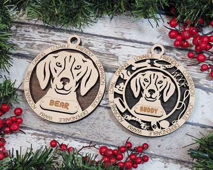 American Foxhound - Adorable Dog Ornaments - 2 Ornaments included - SVG, PDF, AI File Download - Sized for Glowforge