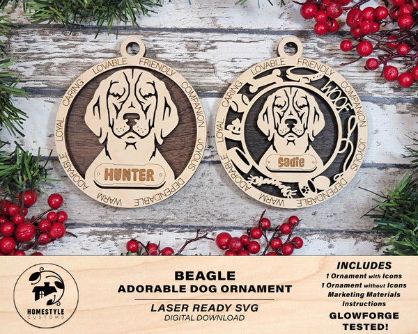 Beagle - Adorable Dog Ornaments - 2 Ornaments included - SVG, PDF, AI File Download - Sized for Glowforge