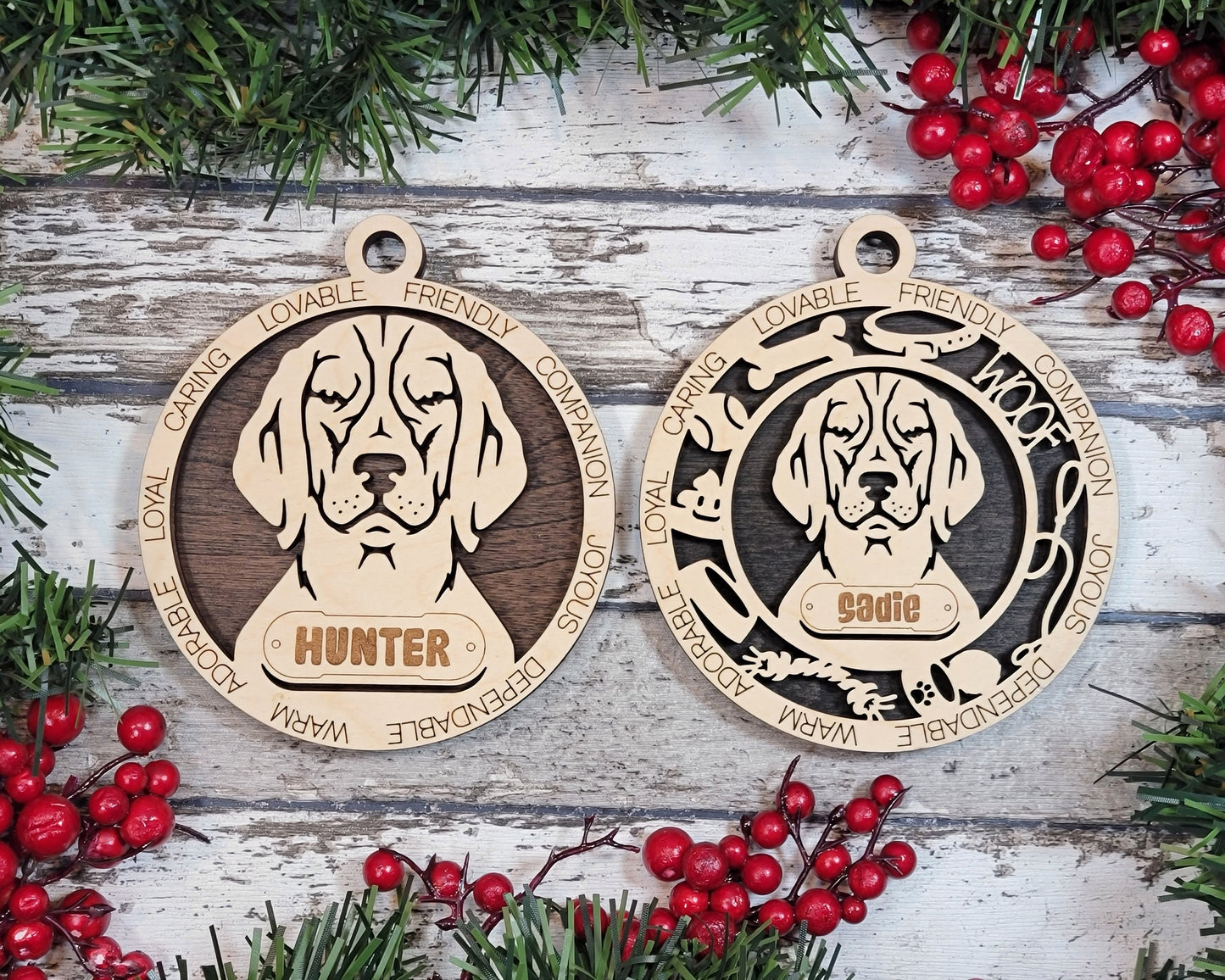 Beagle - Adorable Dog Ornaments - 2 Ornaments included - SVG, PDF, AI File Download - Sized for Glowforge