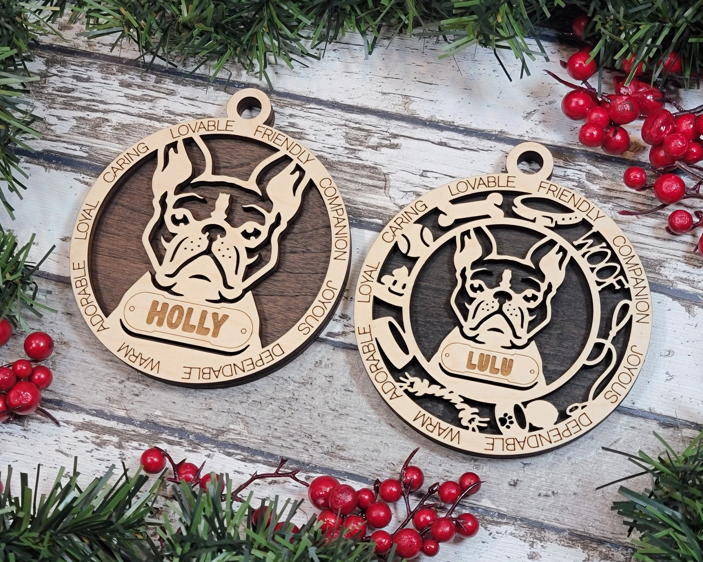 Boston Terrier - Adorable Dog Ornaments - 2 Ornaments included - SVG, PDF, AI File Download - Sized for Glowforge