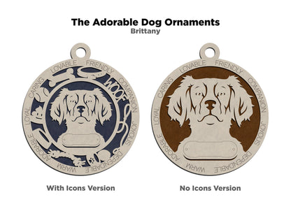 Brittany - Adorable Dog Ornaments - 2 Ornaments included - SVG, PDF, AI File Download - Sized for Glowforge