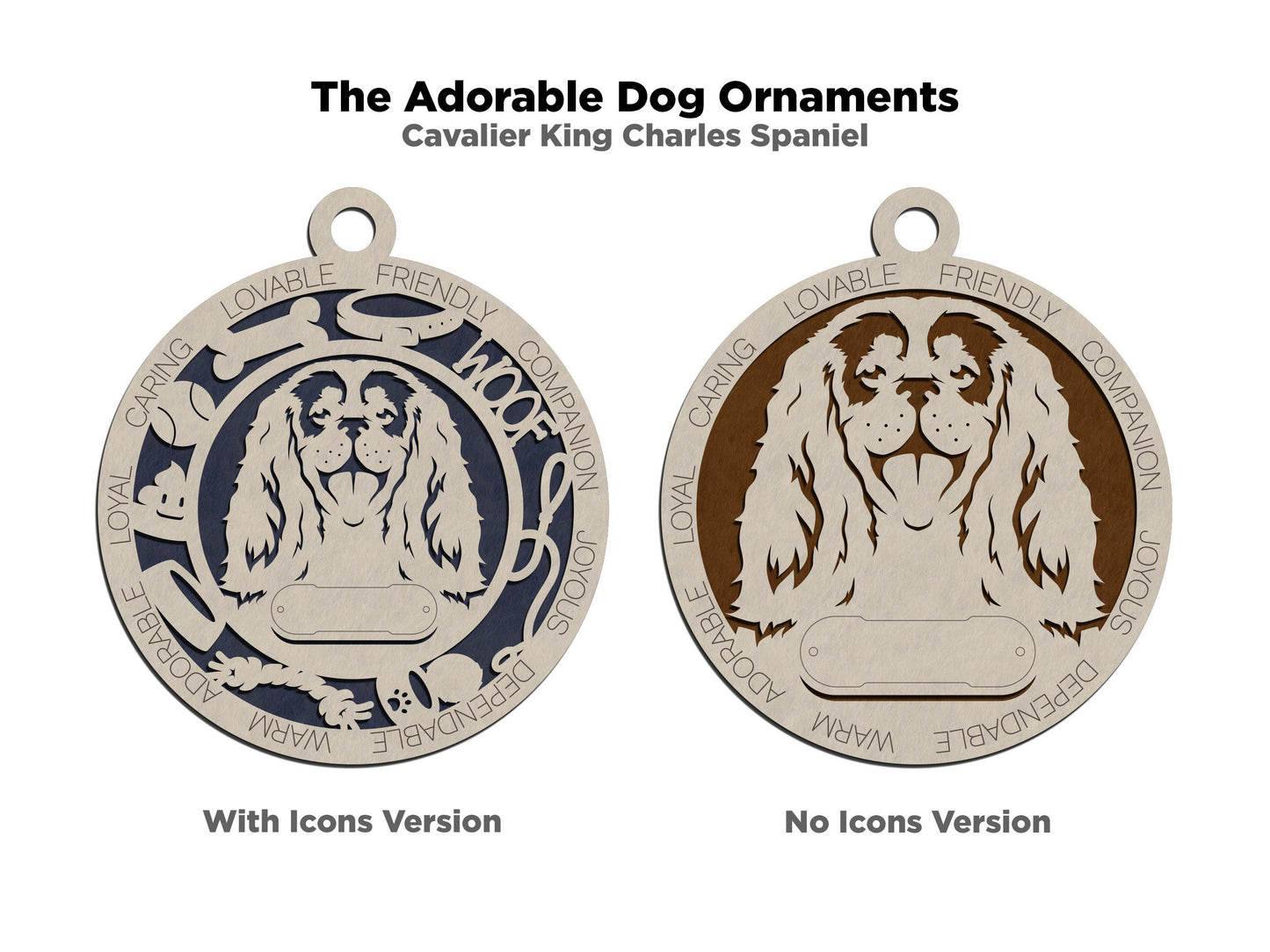Cavalier King Charles Spaniel - Adorable Dog Ornaments - 2 Ornaments included - SVG, PDF, AI File Download - Sized for Glowforge