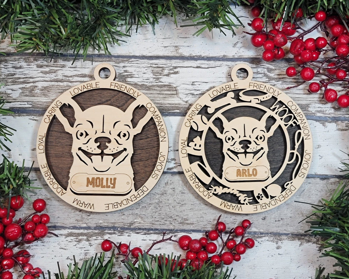 Chihuahua - Adorable Dog Ornaments - 2 Ornaments included - SVG, PDF, AI File Download - Sized for Glowforge