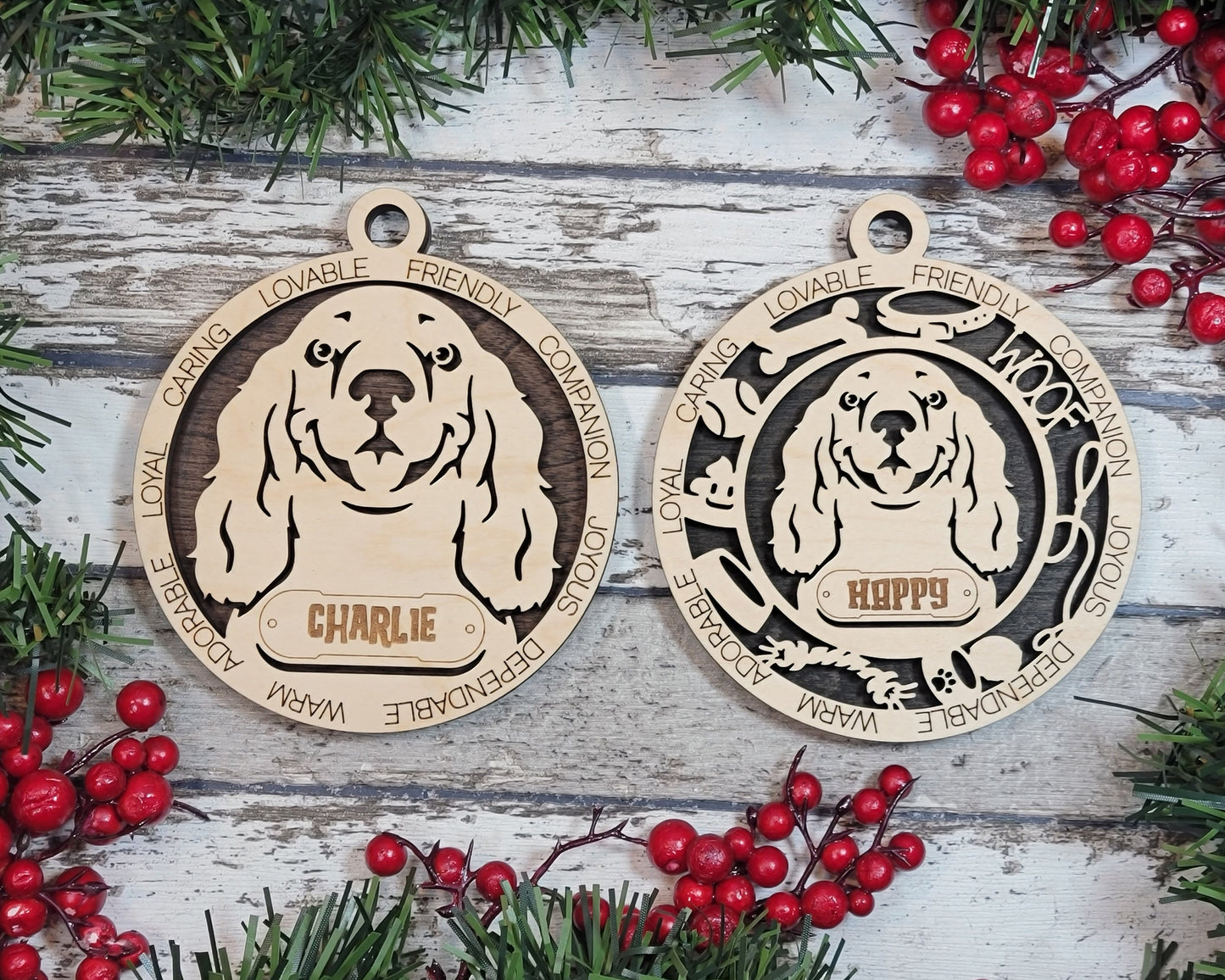 Cocker Spaniel - Adorable Dog Ornaments - 2 Ornaments included - SVG, PDF, AI File Download - Sized for Glowforge