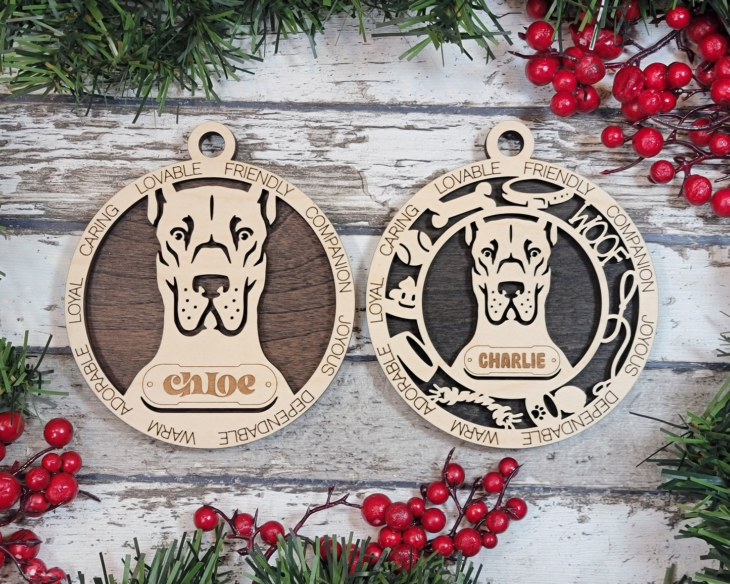 Great Dane - Adorable Dog Ornaments - 2 Ornaments included - SVG, PDF, AI File Download - Sized for Glowforge