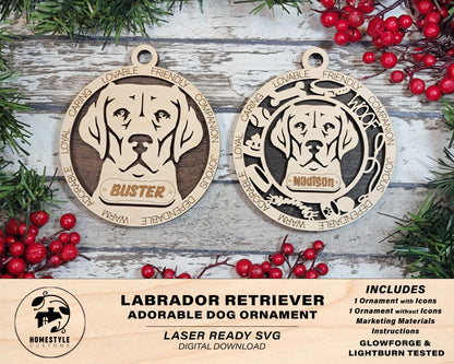 Labrador Retriever - Adorable Dog Ornaments - 2 Ornaments included - SVG, PDF, AI File Download - Sized for Glowforge