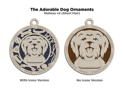 Maltese - Adorable Dog Ornaments - 2 Ornaments included - SVG, PDF, AI File Download - Sized for Glowforge