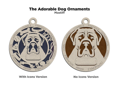 Mastiff - Adorable Dog Ornaments - 2 Ornaments included - SVG, PDF, AI File Download - Sized for Glowforge