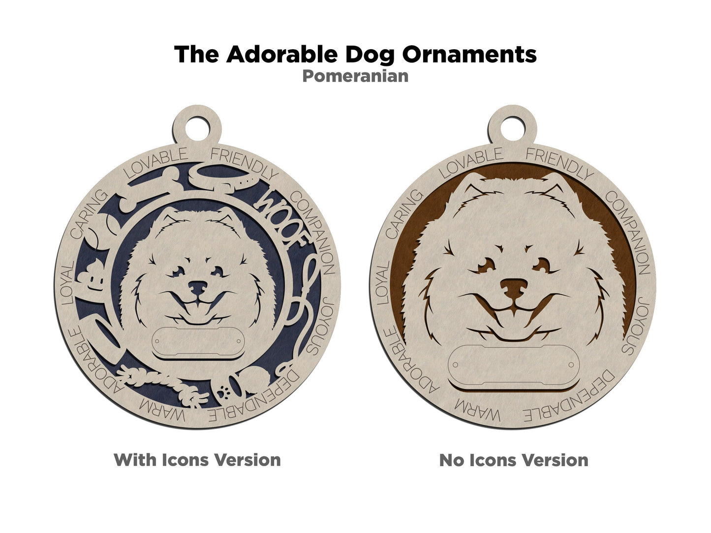 Pomeranian - Adorable Dog Ornaments - 2 Ornaments included - SVG, PDF, AI File Download - Sized for Glowforge