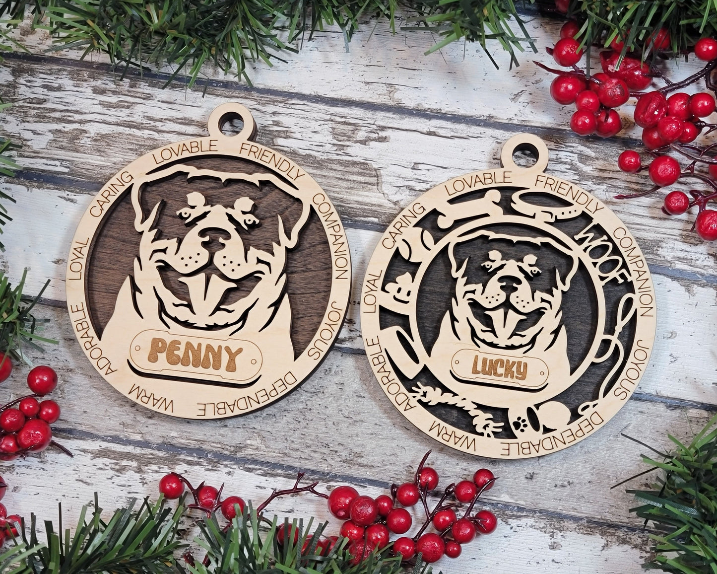 Rottweiler - Adorable Dog Ornaments - 2 Ornaments included - SVG, PDF, AI File Download - Sized for Glowforge