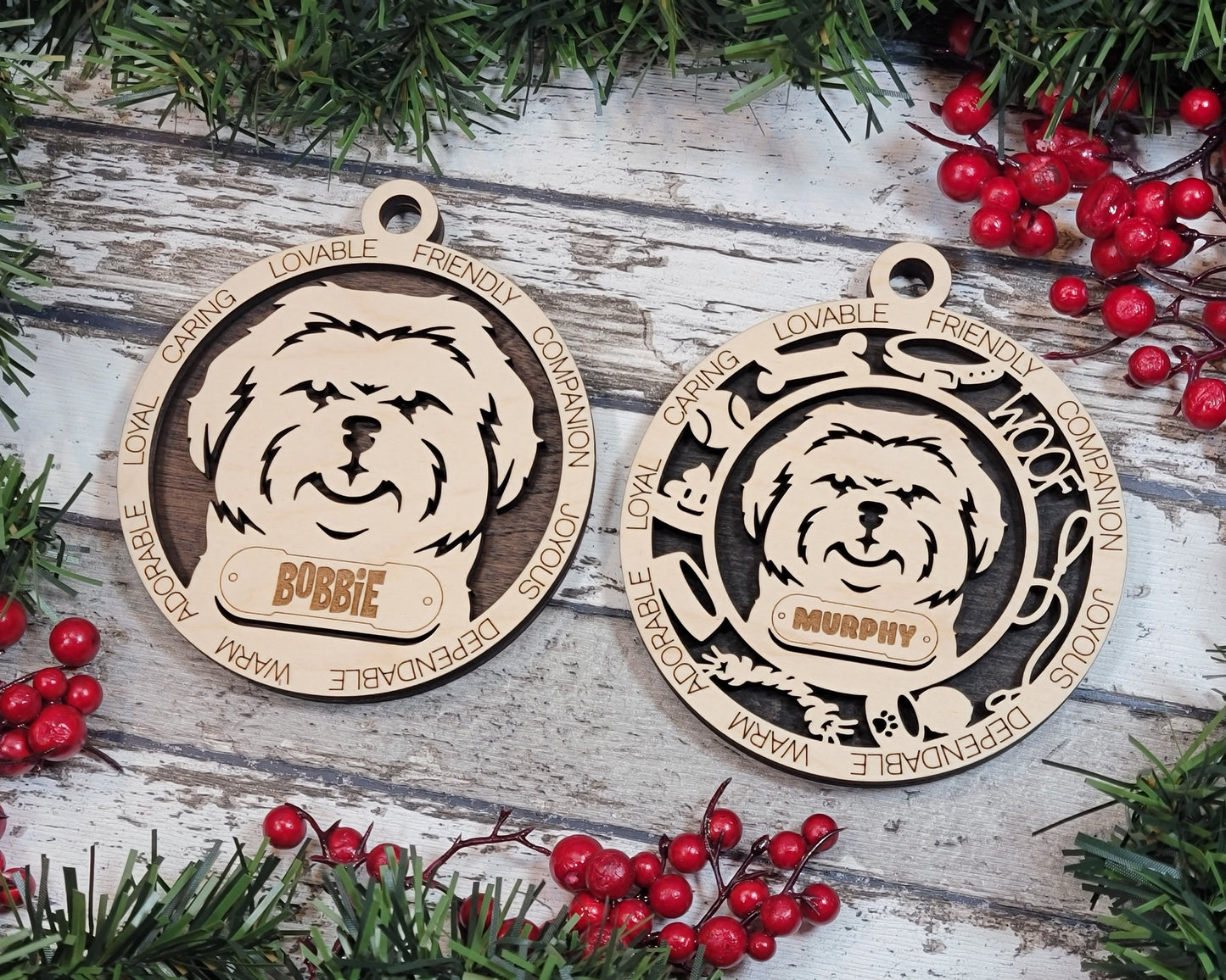 Shih Tzu - Adorable Dog Ornaments - 2 Ornaments included - SVG, PDF, AI File Download - Sized for Glowforge