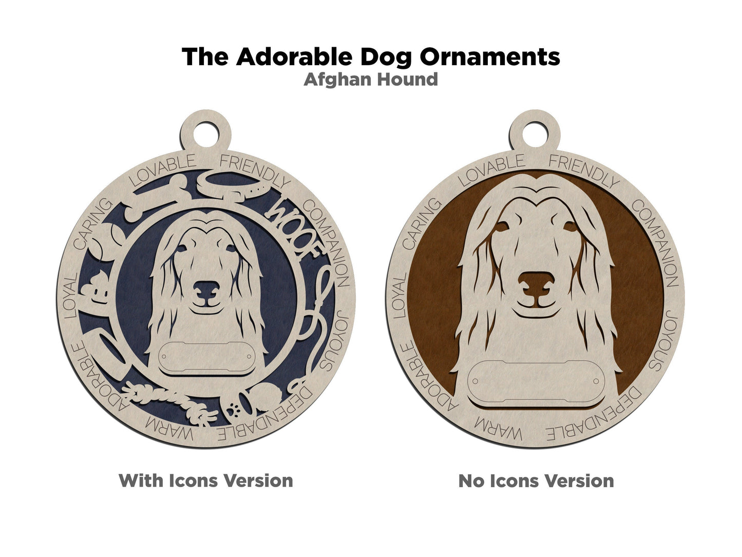 Afghan Hound - Adorable Dog Ornaments - 2 Ornaments included - SVG, PDF, AI File Download - Sized for Glowforge