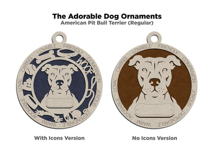 American Pitbull Terrier - Adorable Dog Ornaments - 4 Ornaments included - SVG, PDF, AI File Download - Sized for Glowforge